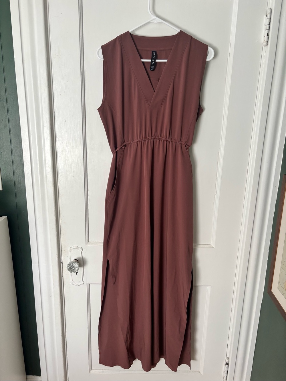 Athleta Sleeveless V-Neck Maxi Dress in Mauve Brown